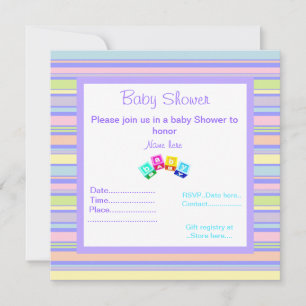 LILA STRIPEY BABY SHOWER INVITATION BLOCKS EINLADUNG