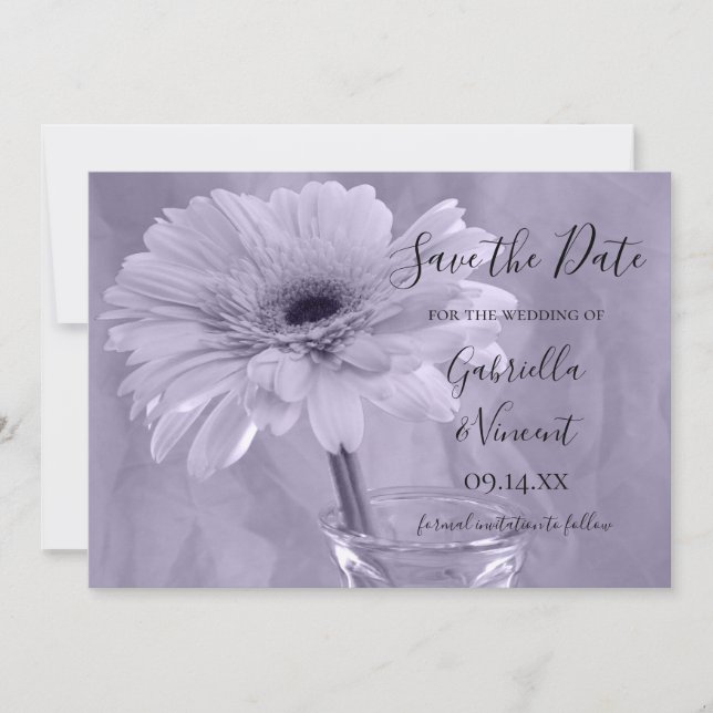 Lila, stumpfe Daisy Wedding Save the Date (Vorderseite)