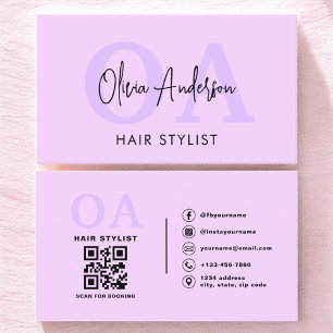 Lila Stylist QR Code Monogramm Visitenkarte