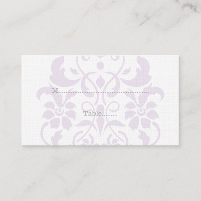 Lila, subtile Damask Hochzeitsfeiern Platzkarten (Vorderseite)