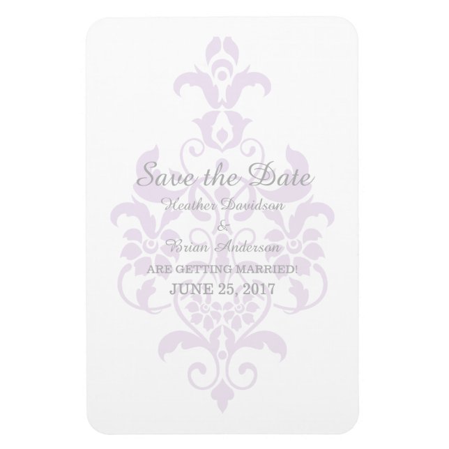 Lila subtile Damask Save the Date Flexi Magnet (Vertikal)