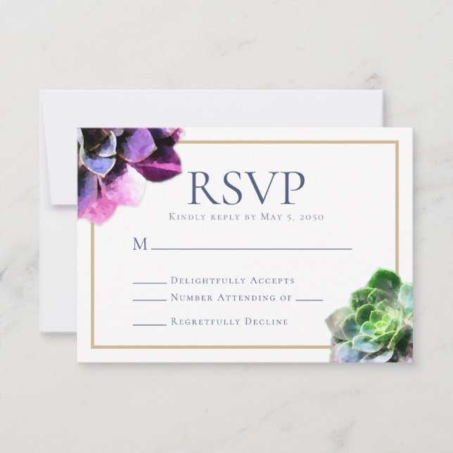 Lila Succulents Elegante RSVP-Karte RSVP Karte (Vorderseite)