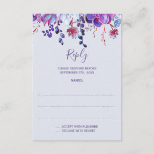 Lila Succulents Wedding Repair Cards RSVP Karte
