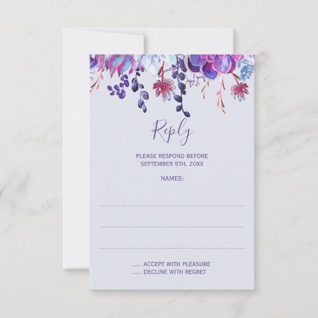 Lila Succulents Wedding Repair Cards RSVP Karte (Vorderseite)