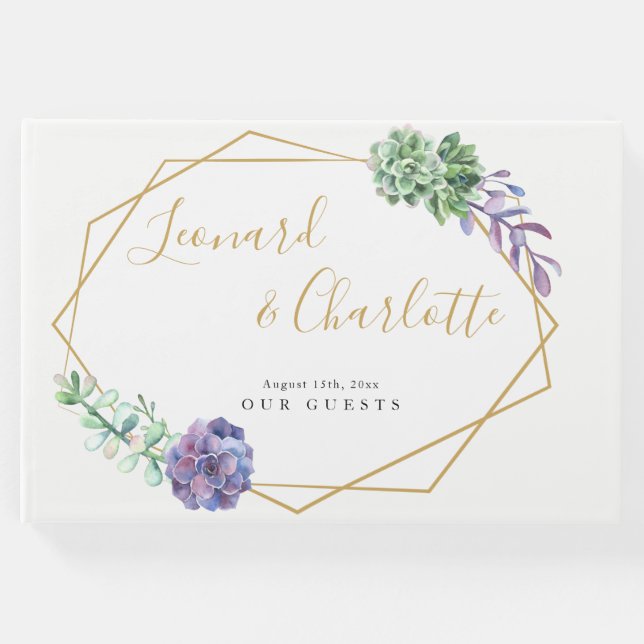 Lila Sukkulente für Hochzeitsgäste buchen Gästebuch (Vorderseite)