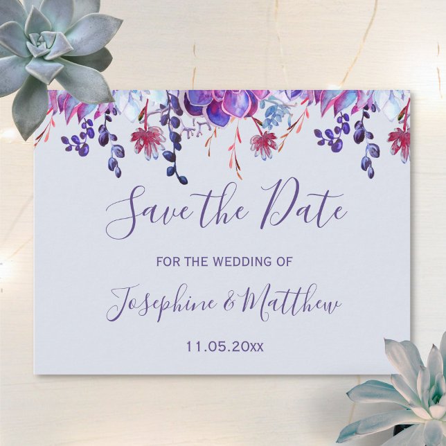 Lila Sukkuline Save the Date Ankündigungspostkarte (Von Creator hochgeladen)