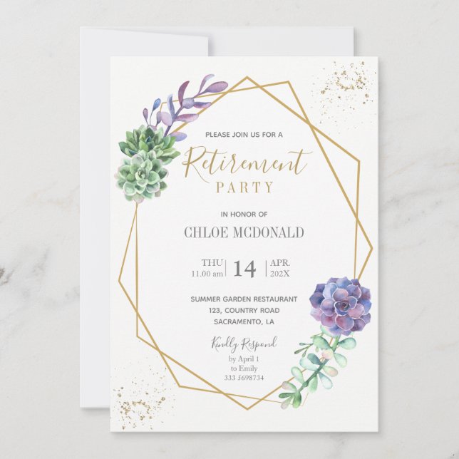 Lila Sukkulturen Party Einladung der Altersvorsorg (Vorderseite)