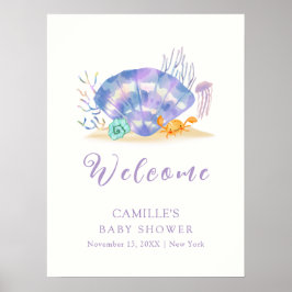 Lila Summer Sea Pearl Girl Babydusche Willkommen Poster