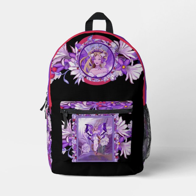 Lila Sun Fairy Bedruckter Rucksack (Vorderseite)