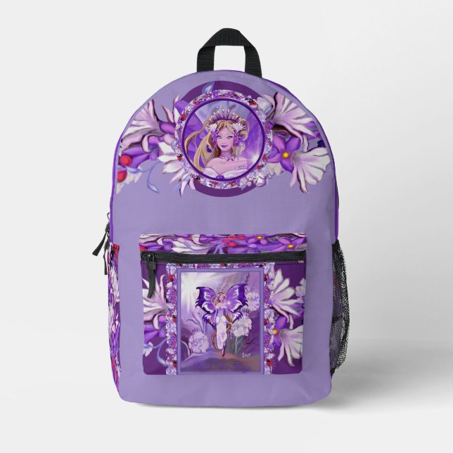 Lila Sun Fairy Bedruckter Rucksack (Vorderseite)
