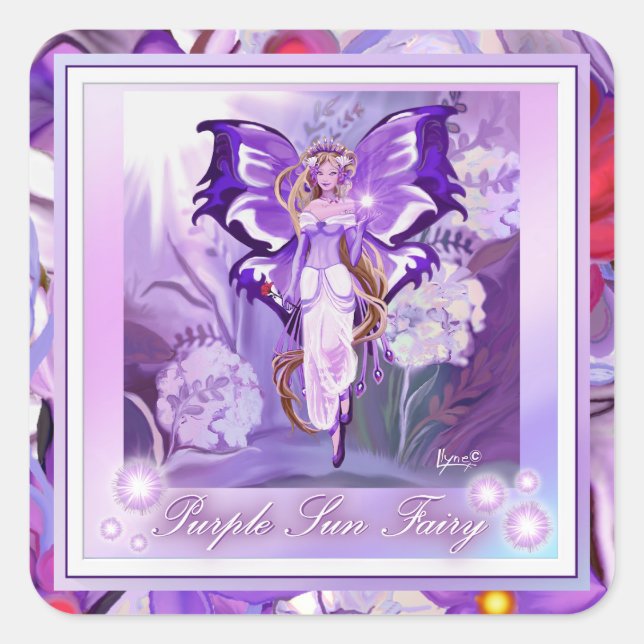 Lila Sun Fairy Classic Quadratischer Aufkleber (Vorderseite)