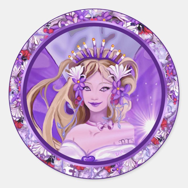 Lila Sun Fairy Classic Round Sticker (Vorderseite)