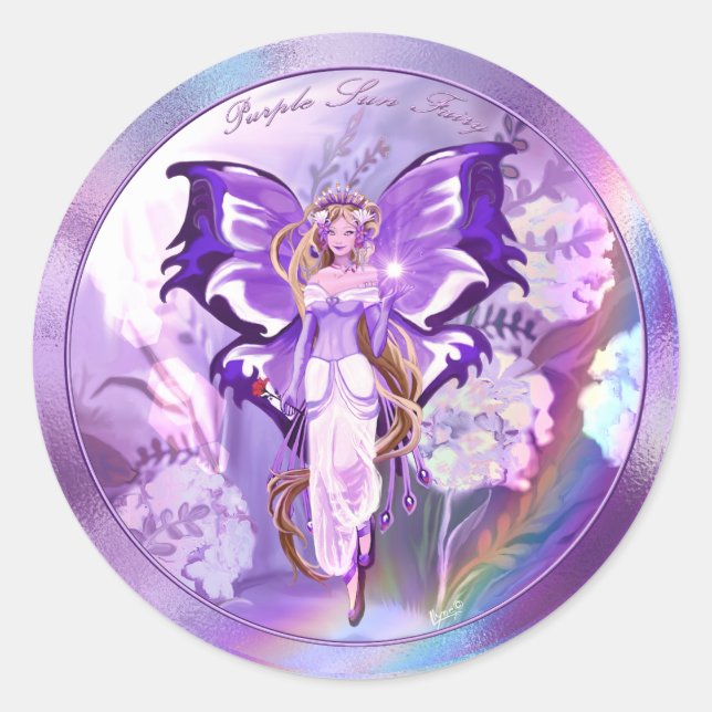 Lila Sun Fairy Classic Round Sticker (Vorderseite)