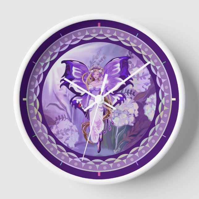 Lila Sun Fairy Round Clock Uhr (Vorderseite)