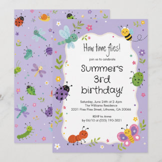 Lila süße Bugs Mädchen Geburtstag  Einladung