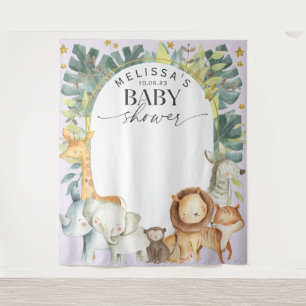 Lila süße Dschungel-Baby-Tiere Shower Hintergrund Wandteppich