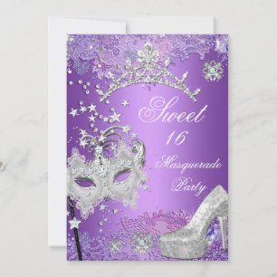 Lila Süße Sechzehn 16 Maskenball-Party Tiara Einladung
