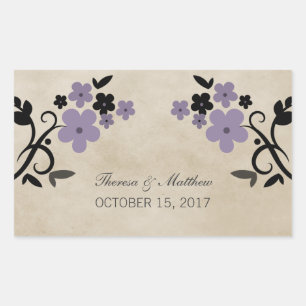 Lila süße Vintage-Blumen-Hochzeitsaufkleber Rechteckiger Aufkleber