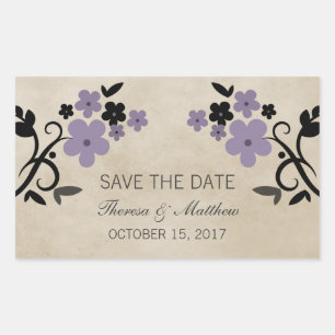 Lila süße Vintage-Blumen-Save-the-Date-Aufkleber Rechteckiger Aufkleber