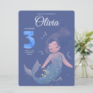Lila süße Wasserfarben-Meerjungfrau-Geburtstag Einladung