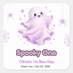 Lila süßer Geist SpookyOne Halloween 1. Geburtstag Quadratischer Aufkleber