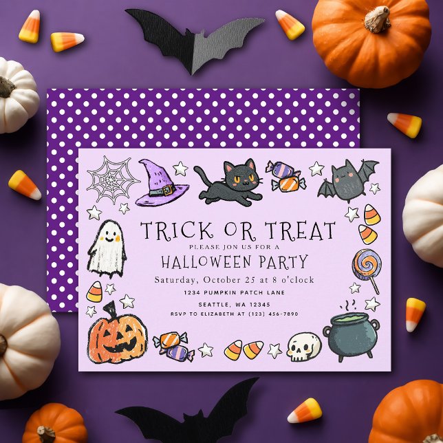 Lila Süßes-oder-Saures-Kinder-Stift Halloween-Part Einladung (Von Creator hochgeladen)