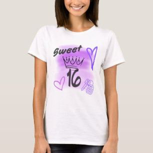Lila Sweet 16 Airbrush mit einer Krone T-Shirt