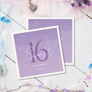 Lila Sweet 16 Benutzerdefinierter Name Serviette
