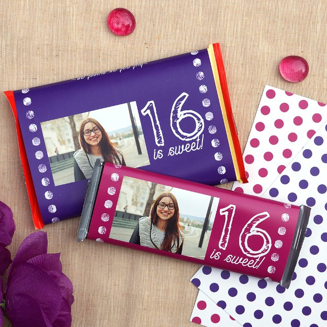 Lila Sweet 16 Birthday Custom Candy Bar Wrapper Flyer (purple pink sweet 16 party favor candy bar labels personalized birthday cand bar wrappers)