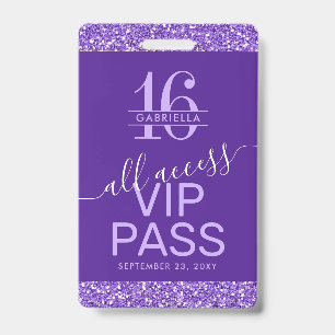 Lila Sweet 16 Einladung VIP-Pass Ausweis