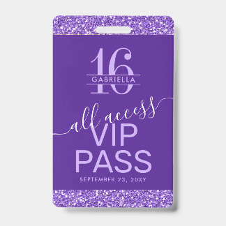 Lila Sweet 16 Einladung VIP Pass Ausweis