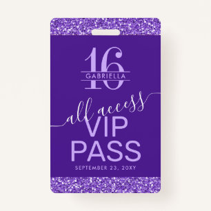 Lila Sweet 16 Einladung VIP Pass Ausweis