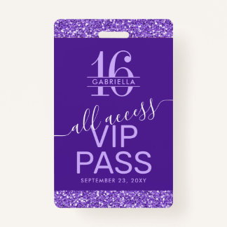 Lila Sweet 16 Einladung VIP Pass Ausweis