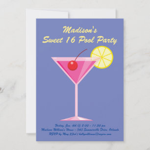 Lila Sweet 16 Poolparty-Einladung Einladung