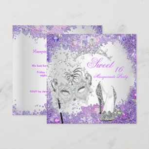 Lila Sweet Sixteen 16 Maskenball-Party Tiara Einladung