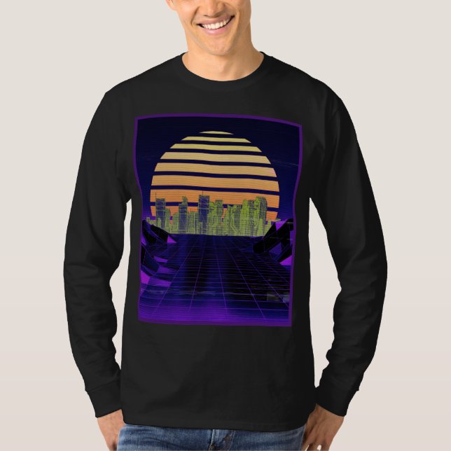 Lila Synthwave Design Herren Langschlauch T-Shirt (Vorderseite)
