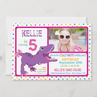 Lila T-Rex Dinosaur Polka Dot Birthday Einladung