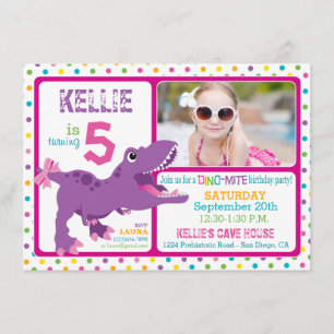 Lila T-Rex Dinosaur Polka Dot Birthday Einladung