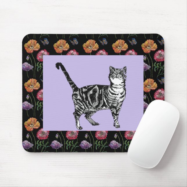 Lila Tabby Blumenmuster Maus matt floral Mousepad (Mit Mouse)