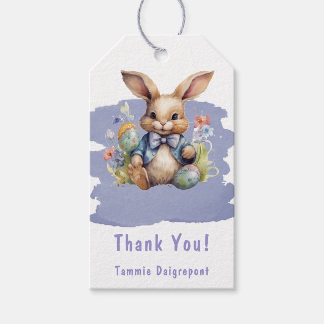 Lila Tan Oaster Bunny Baby Dusche Danke Geschenkanhänger (Vorderseite)