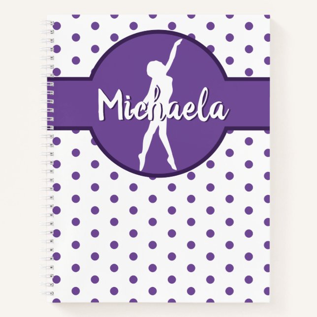 Lila Tance Ballerina Gymnastik Name Polka Dot Notizbuch (Vorderseite)