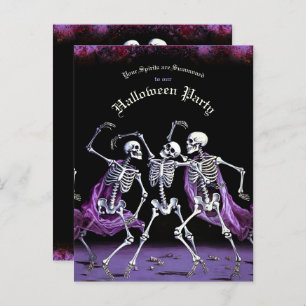 Lila Tanzskelett Halloween Postkarte