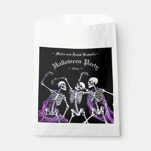 Lila Tanzskelette Black Death Halloween Geschenktütchen (Vorderseite)