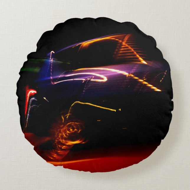 lila Tanzwagen Rundes Kissen (Vorderseite)