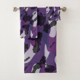 Lila Tarnung abstrakt Badhandtuch Set