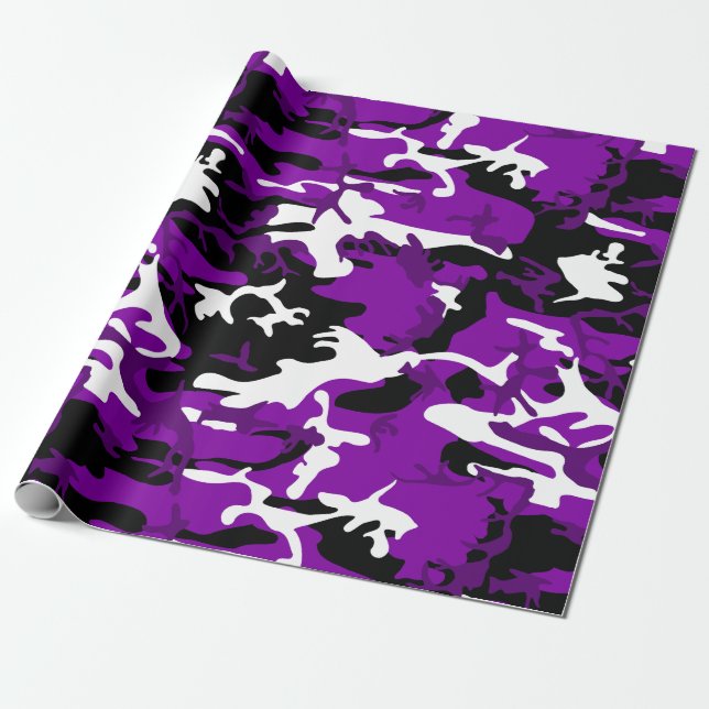 lila Tarnung Schwarz-weiße Camouflage Geschenkpapier (Ungerollt)