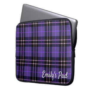 Lila Tartan Kariert mit Name Laptopschutzhülle