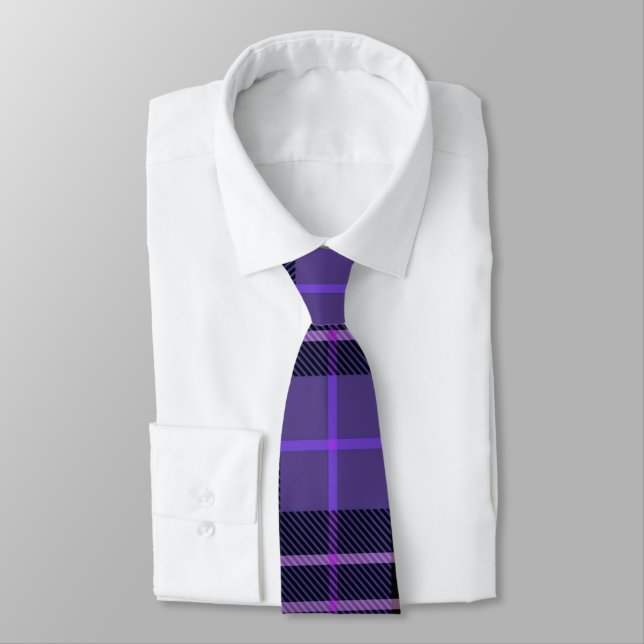 Lila Tartan Kariert Neck Tie Krawatte (Gebunden)