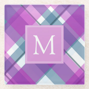 Lila Tartan Monogramm Glasuntersetzer