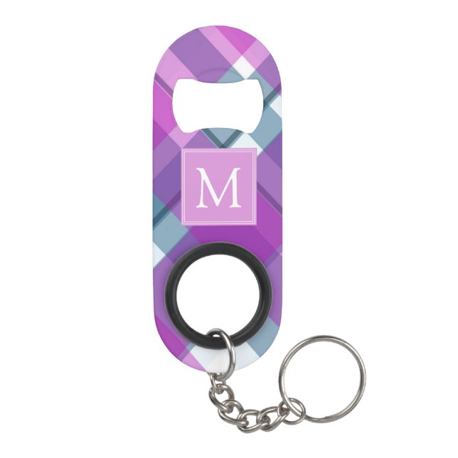 Lila Tartan Monogramm Mini Flaschenöffner (Rückseite)